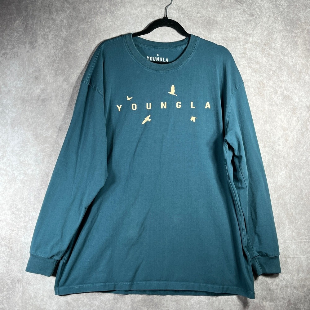 Young LA Shirt Mens XL Blue Crew Neck Pullover Long Sleeve Casual Streetwear